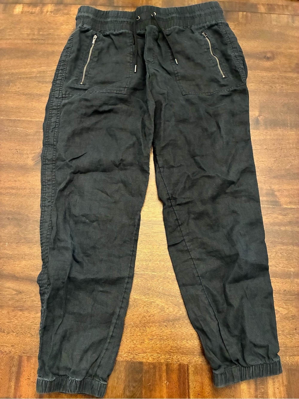 Athleta Cabo Linen Jogger Pants Women’s 8 Black Pockets Drawstring Joggers